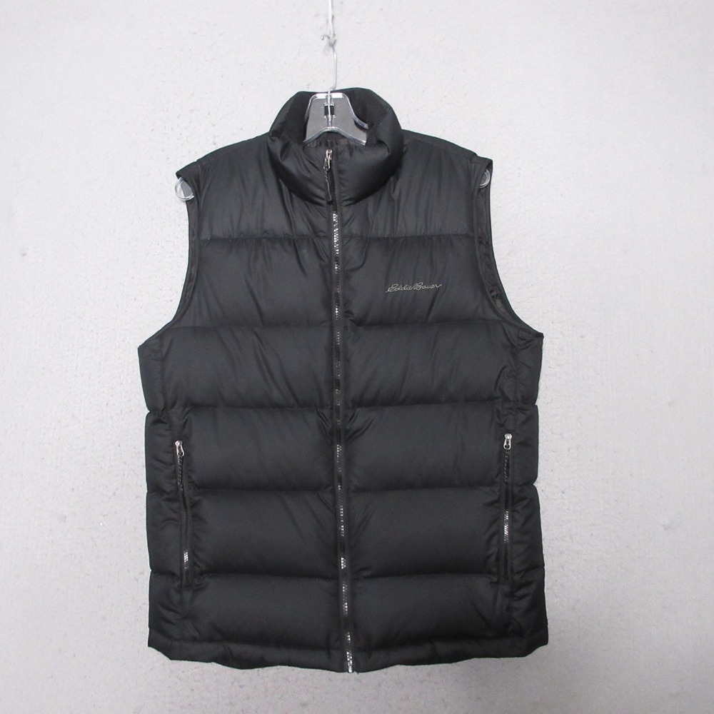 Eddie Bauer Puffer Vest Men Small EB650 Down Filled Black Zip Outdoor Gorpcore